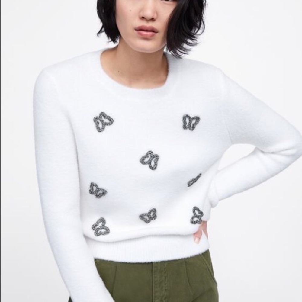 NWOT) Zara fuzzy embellished sweater